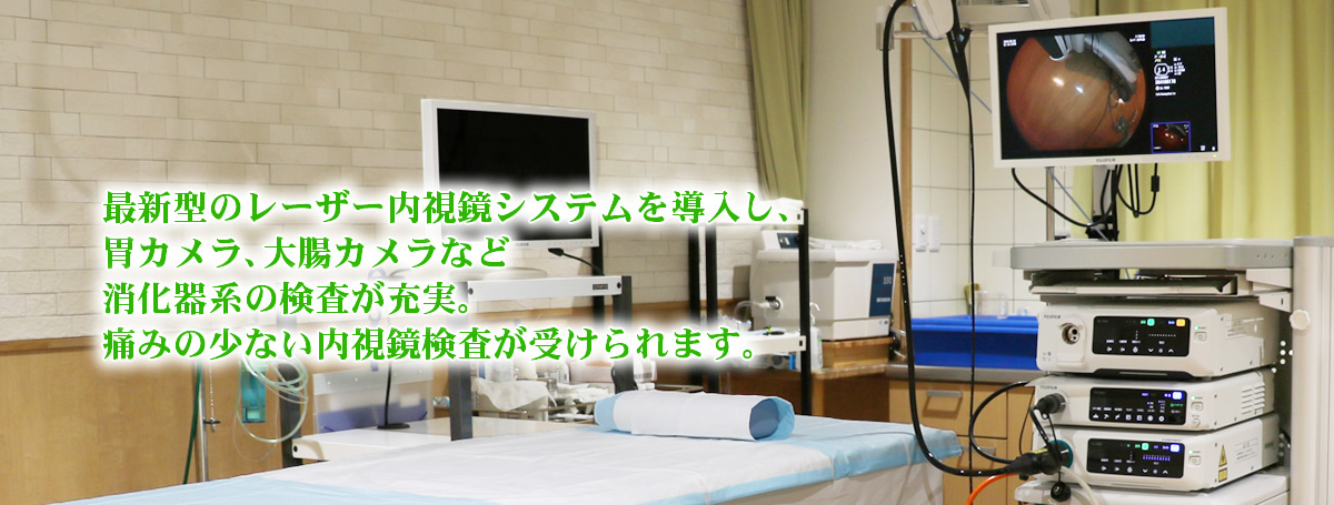 最新型のレーザー内視鏡システムを導入し、胃カメラ、大腸カメラなど消化器系の検査が充実。痛みの少ない内視鏡検査が受けられます。